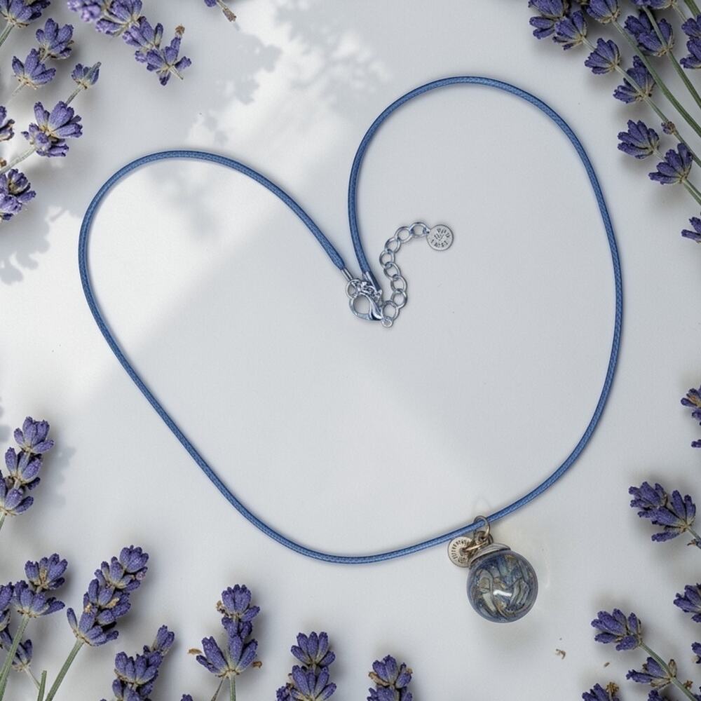Handmade Lavender Glass Globe Necklace 18” Cord Healing Calm Floral Charm